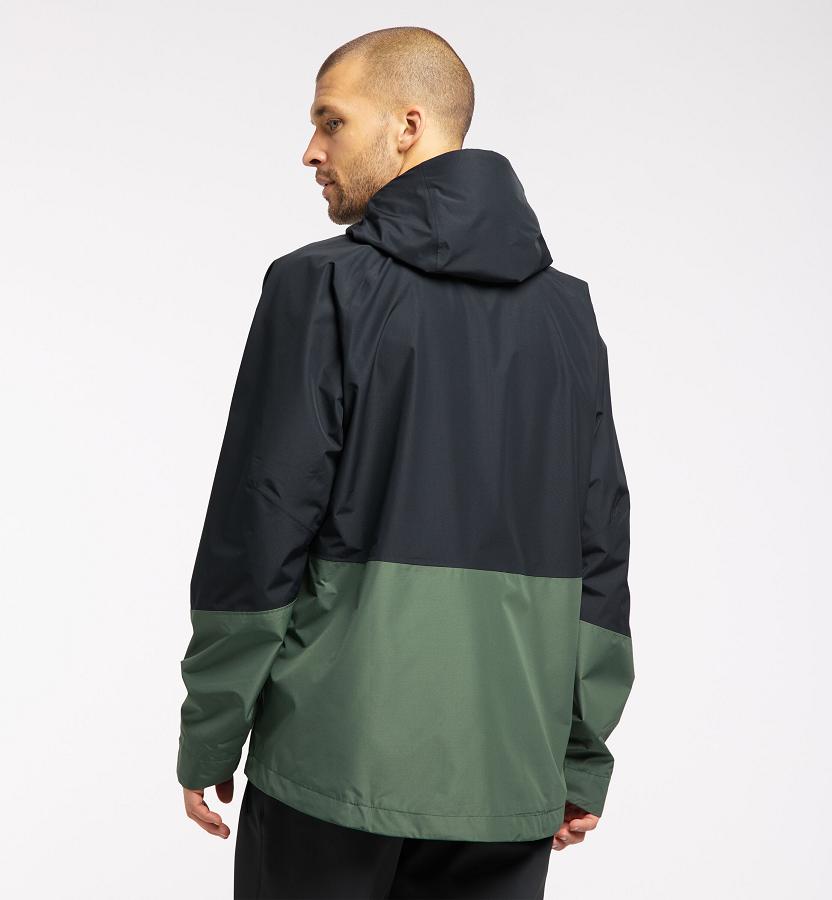 Haglöfs Mens Skuta Waterproof Jacket Black/Dark Green New Zealand 51263GLPO